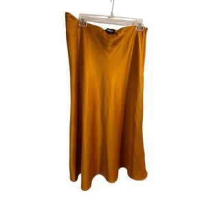 EXPRESS Satin Midi Skirt Mustard Yellow-Orange Slip Skirt Size Large